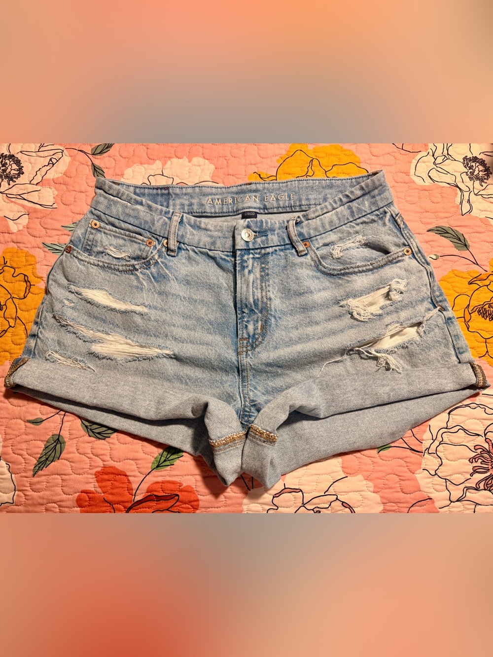 American Eagle Strigid Curvy Relaxed Denim Shorts Size 8 Distressed